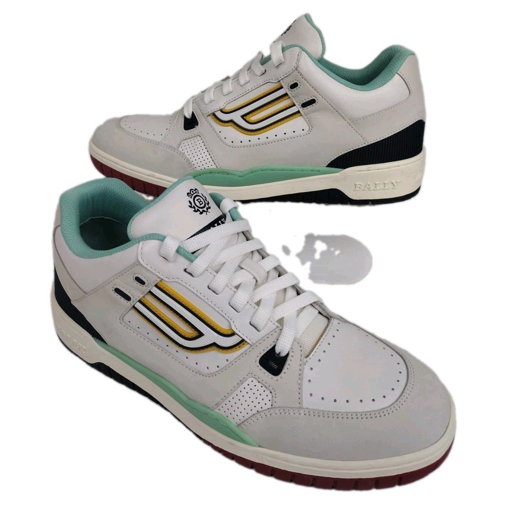 Bally KUBA Leather Sneaker Men US Size 11D Lace Up EUC White/Teal T/004
